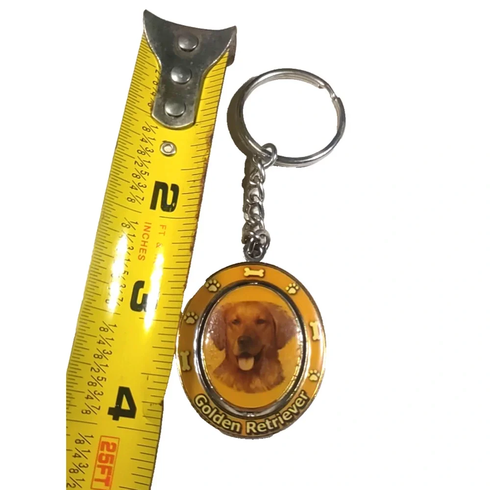 Golden Retriever Spinner Keychain Gold Silver Tone